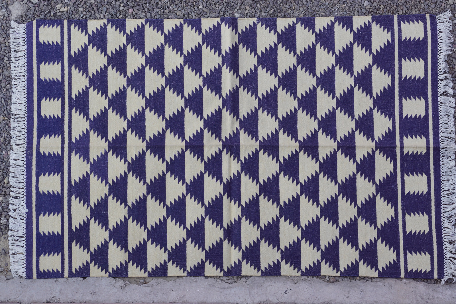 Rugmoda Cotton Blue & Ivory Geometric Zigzag Rug 3x5 ft for Living Room Bedroom gallery