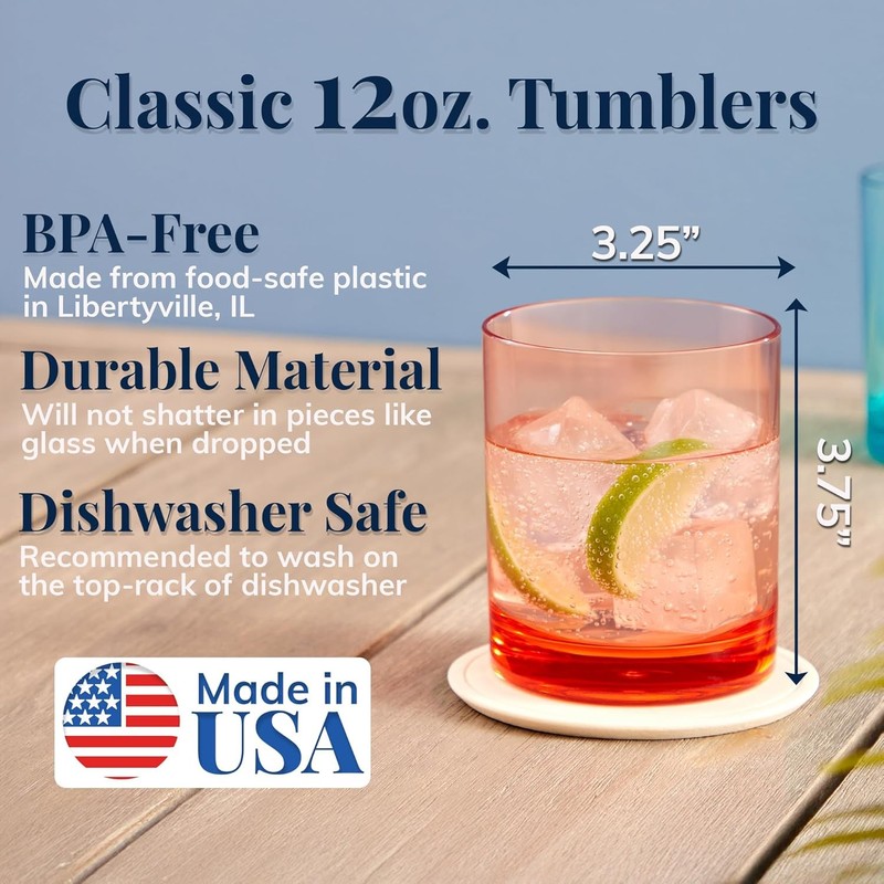 Classic Plastic Reusable Drinking Glasses (Set of 6) 12oz Rocks Cups Assorted gallery