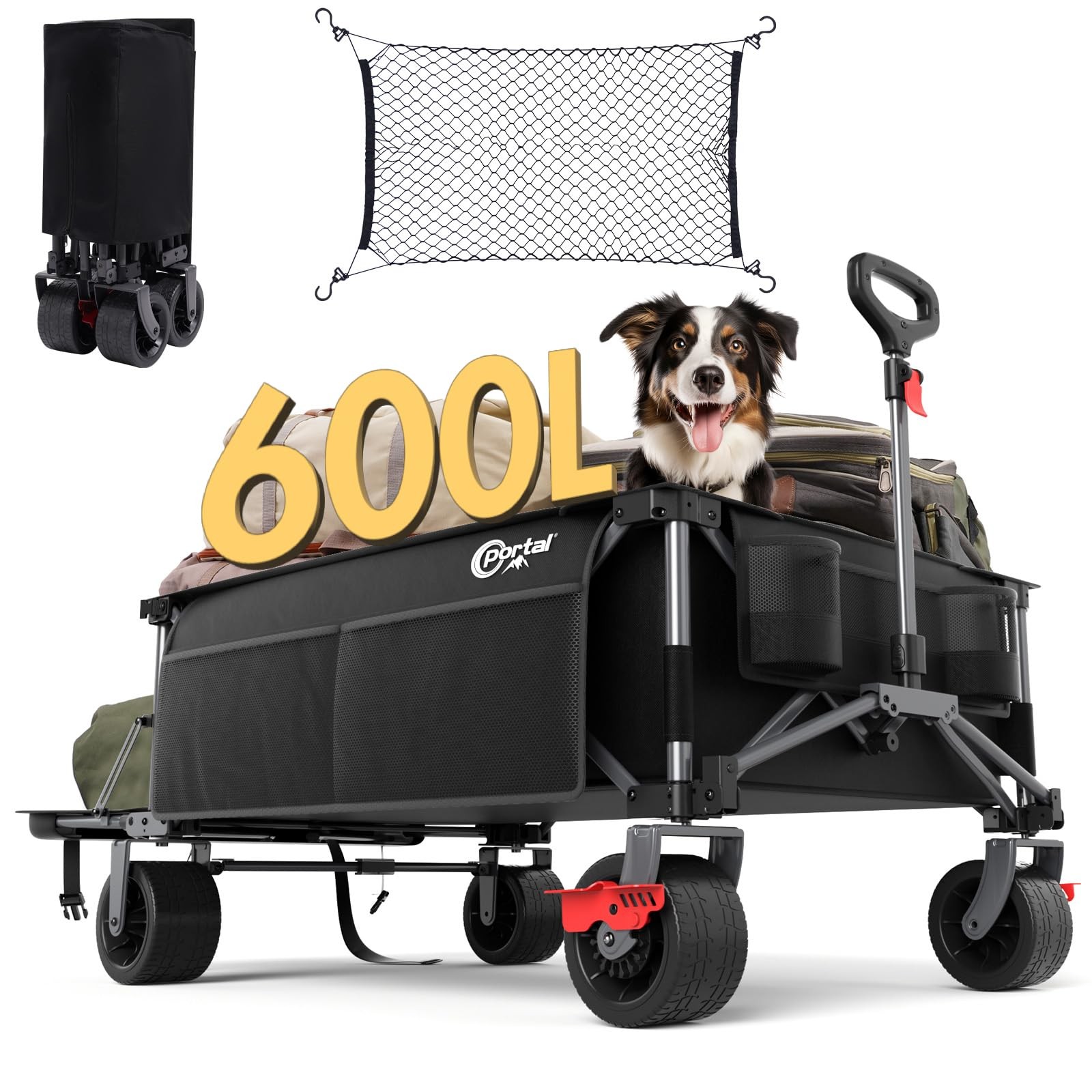 Portal 26" Extra Wide 55" Long Foldable Wagon with Tailgate, Large 600L Colla... gallery