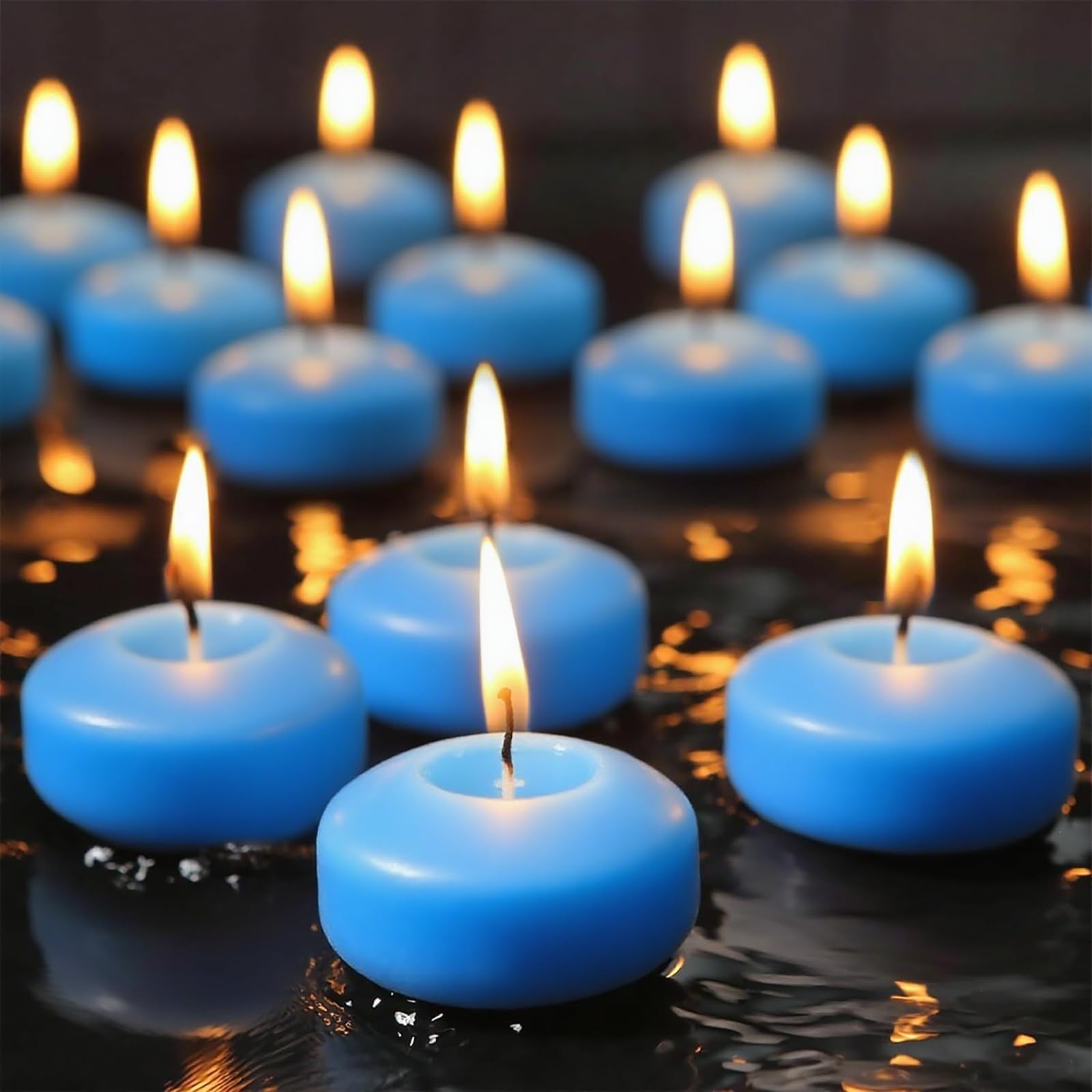 12 Pack Blue 2 Inch Round Floating Candles Paraffin Wax Beach Pool Clean Burn gallery