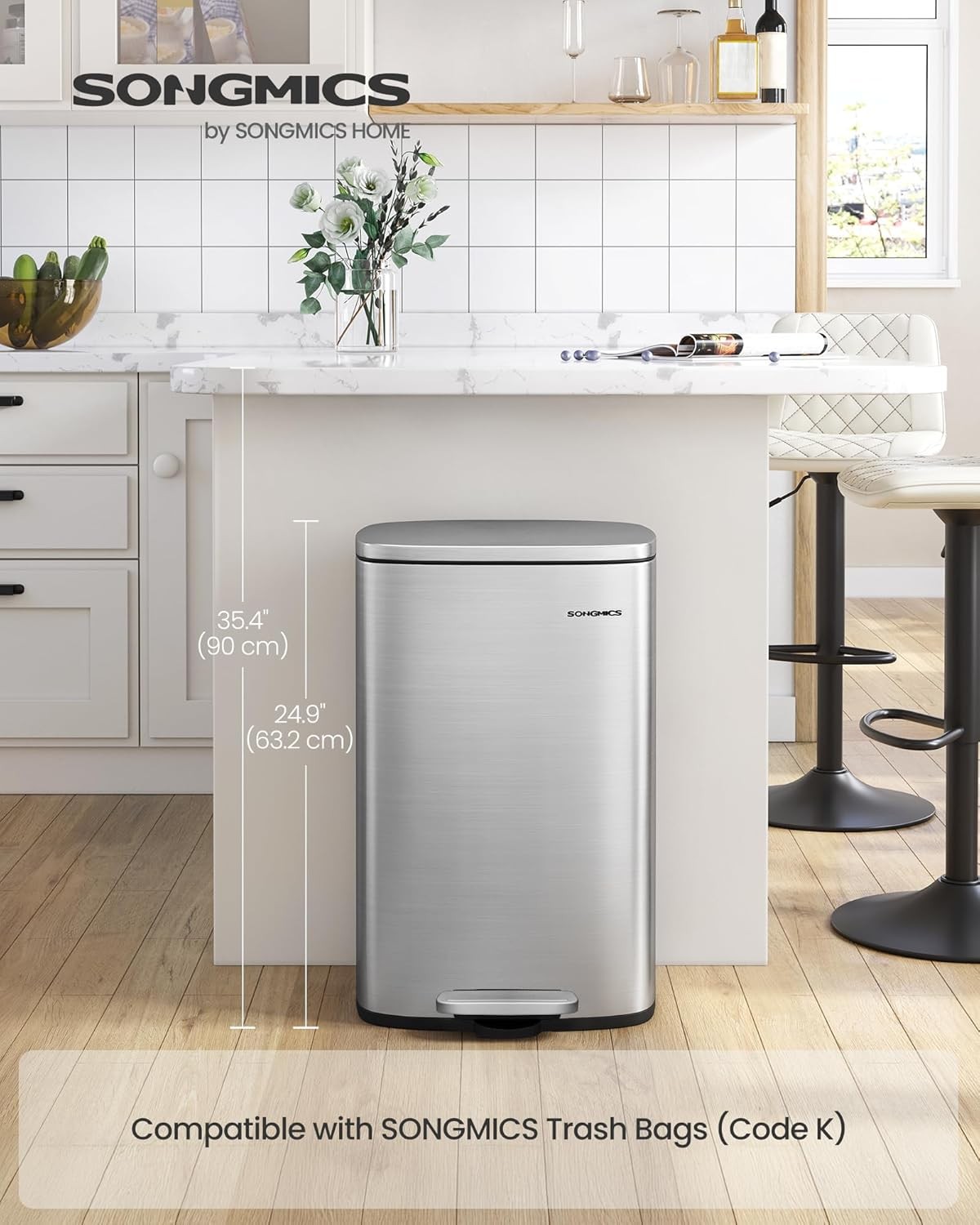 13 Gallon (50 L) Trash Can, Stainless Steel Kitchen Garbage Can gallery