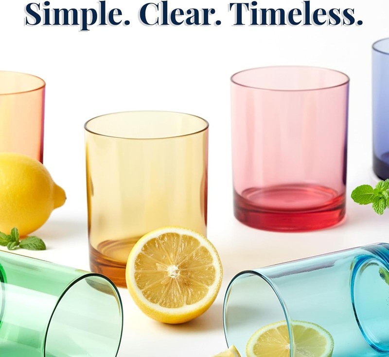 Classic Plastic Reusable Drinking Glasses (Set of 6) 12oz Rocks Cups Assorted gallery