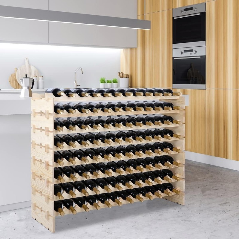 ZENY 96 Bottles Holder Wine Rack Stackable Storage - Pinewood gallery