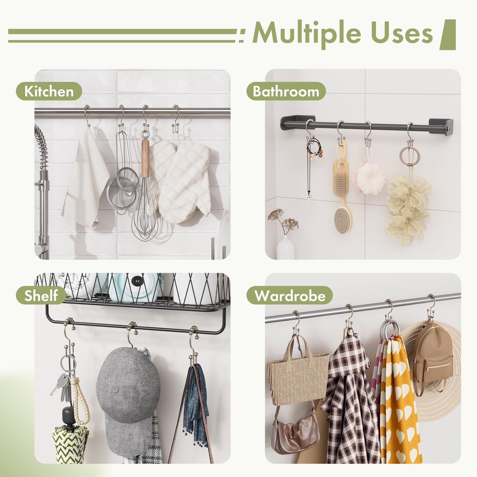 SHOWER CURTAIN HOOKS RINGS Rust Resistant Stainless Steel Metal Double Glider US gallery