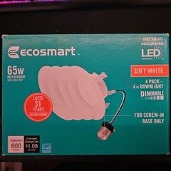 4 pack Ecosmart 65w 4in Downlight Dimmable Soft White Screw-in Base
