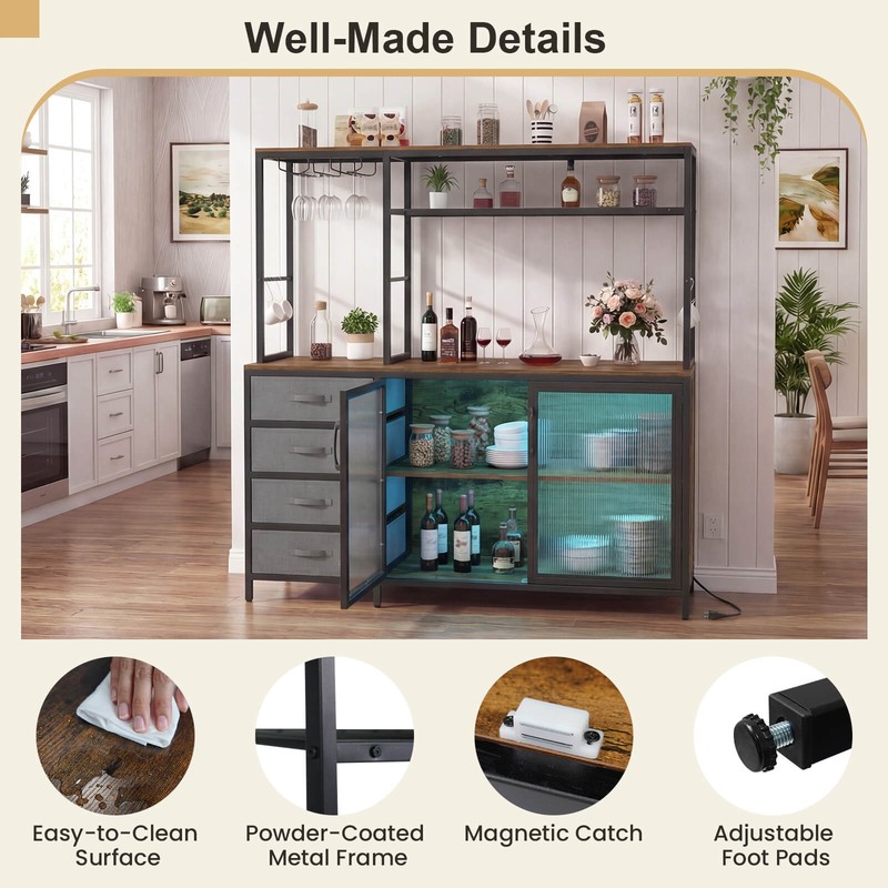 Sideboard Buffet Cabinet w/ LED Lights, 55" Coffee Table w/ Power Outlets gallery