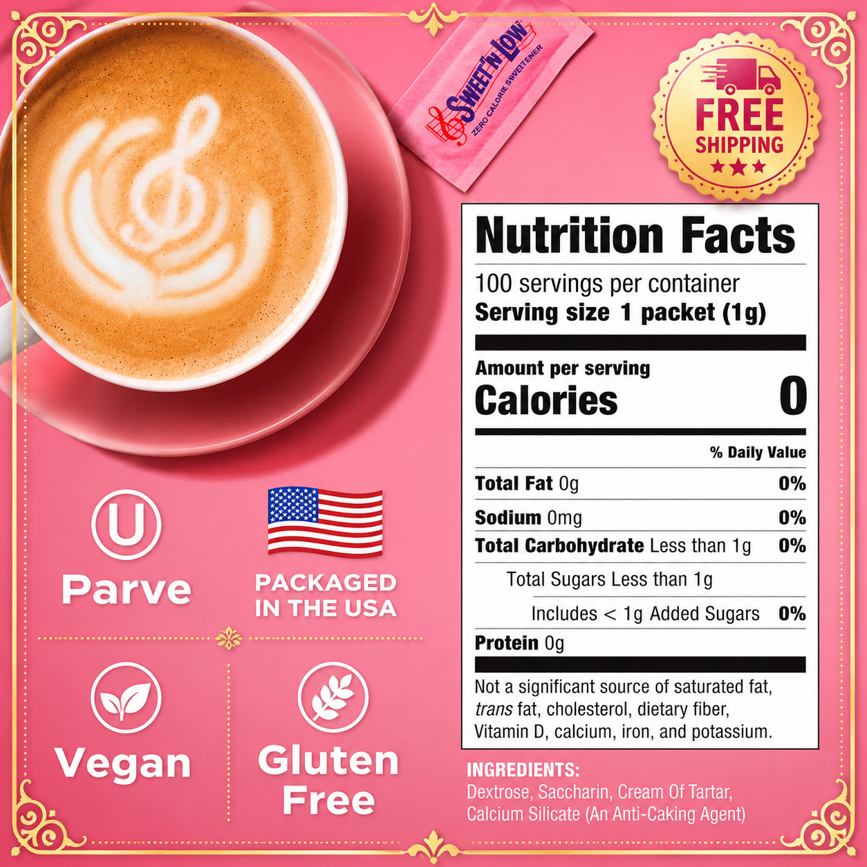 Sweet'N Low Zero Calorie Sweetener Packets, Kosher & Gluten Free,100 Ct (Pack 1) gallery