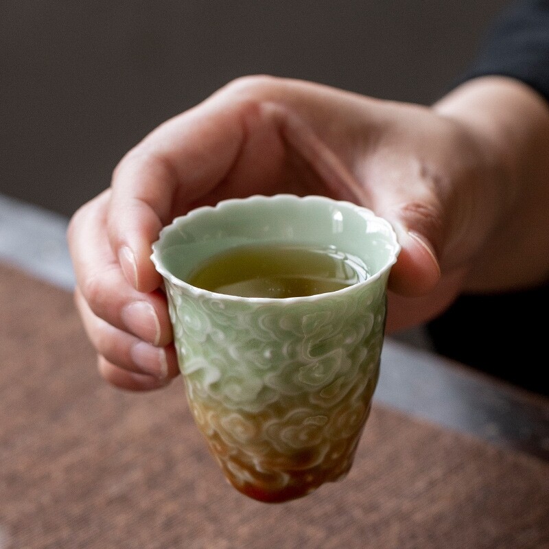 80ml Celadon Porcelain Relief Master Cup Handmade Creative Master Tea Cup China gallery