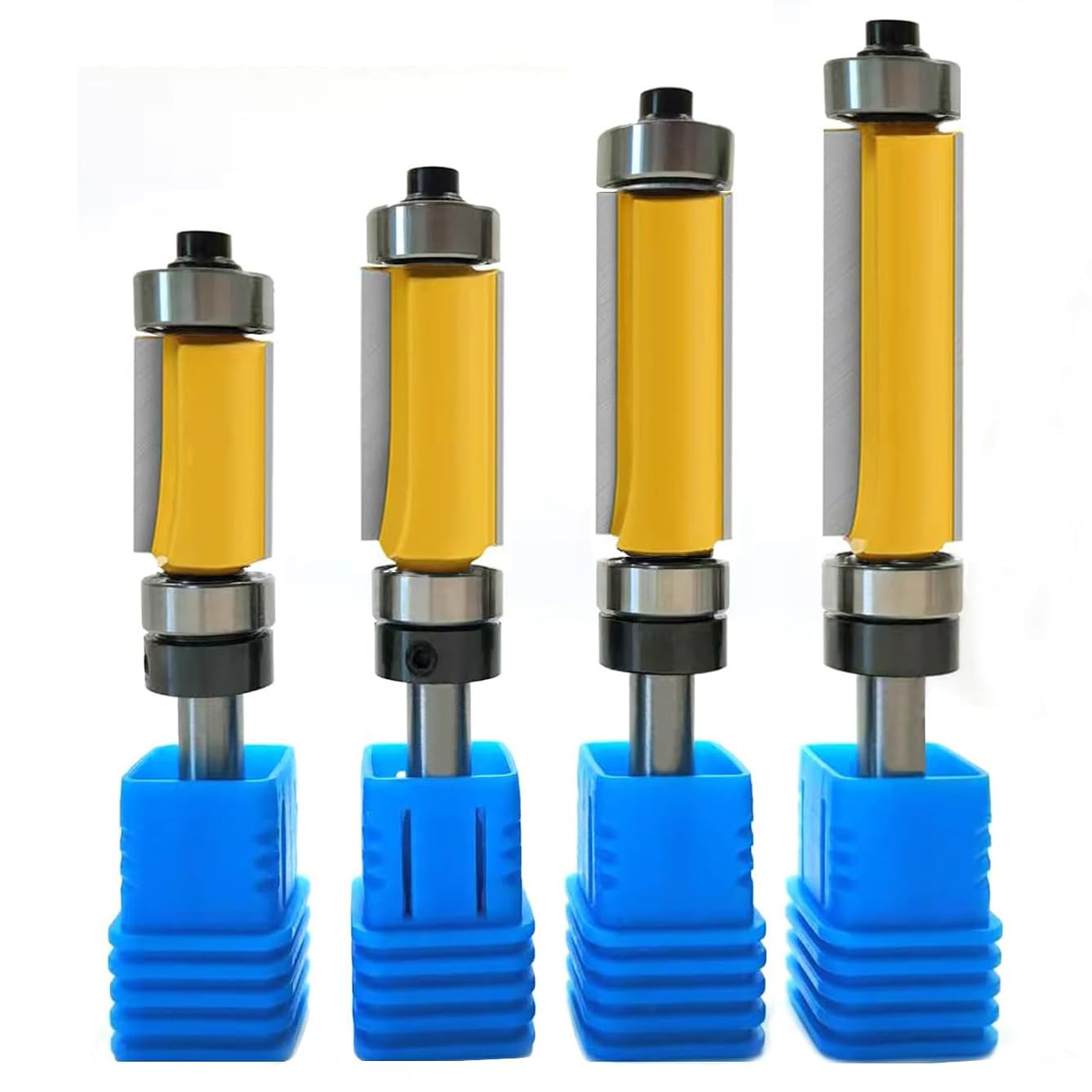 4Pcs Double Bearing Flush Trim Router Bit 1/4 Shank, Top and Bottom Bearing, for gallery