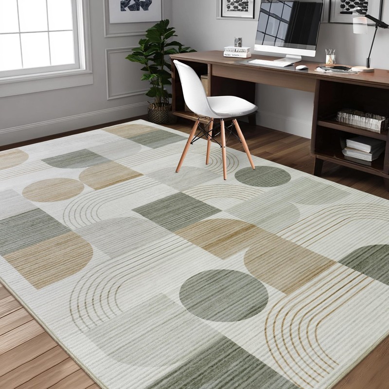 Large Machine Washable 5x7 Area Rug, Soft Modern Geometric Abstract Beige Rug... gallery