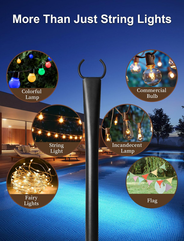 4 Pack 5Ft Heavy-Duty Metal String Light Poles for Outdoor Decor gallery