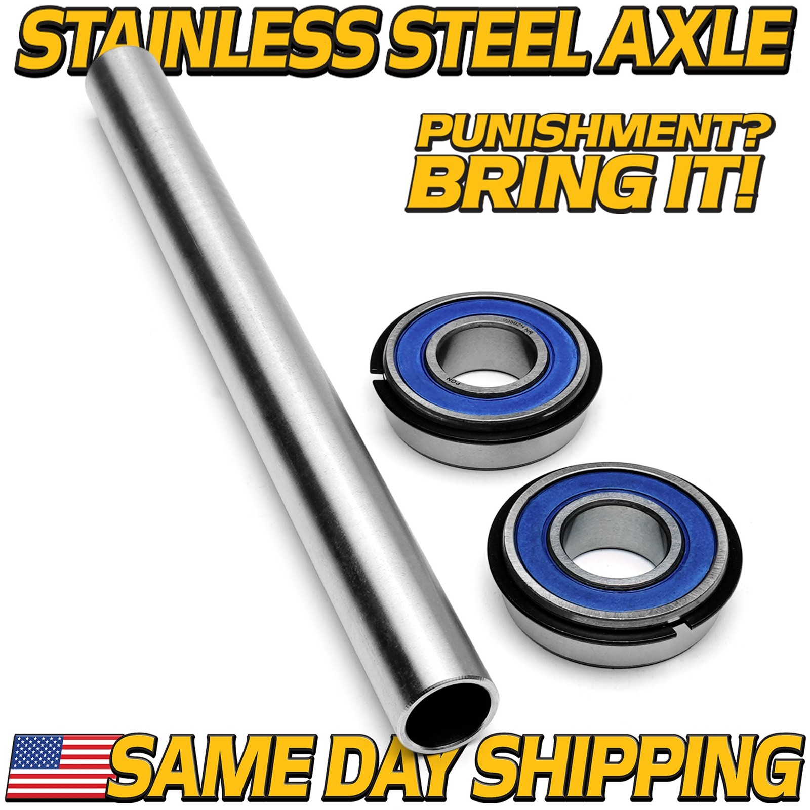(1 Kit) Stainless Steel Front Axle & Bearings for BadBoy ZT-Avenger 2020-2025 gallery