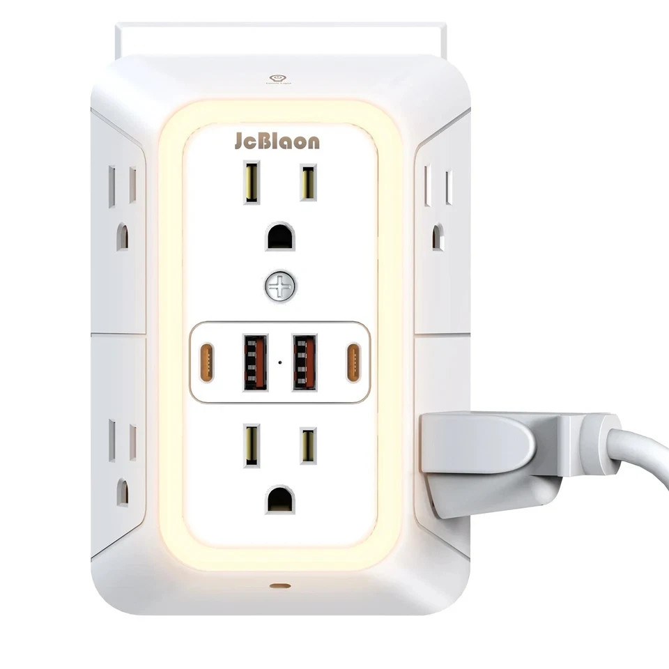 Wall Adapter 6 Outlet Extender Surge Protector Multi Plug USB Charger Port gallery