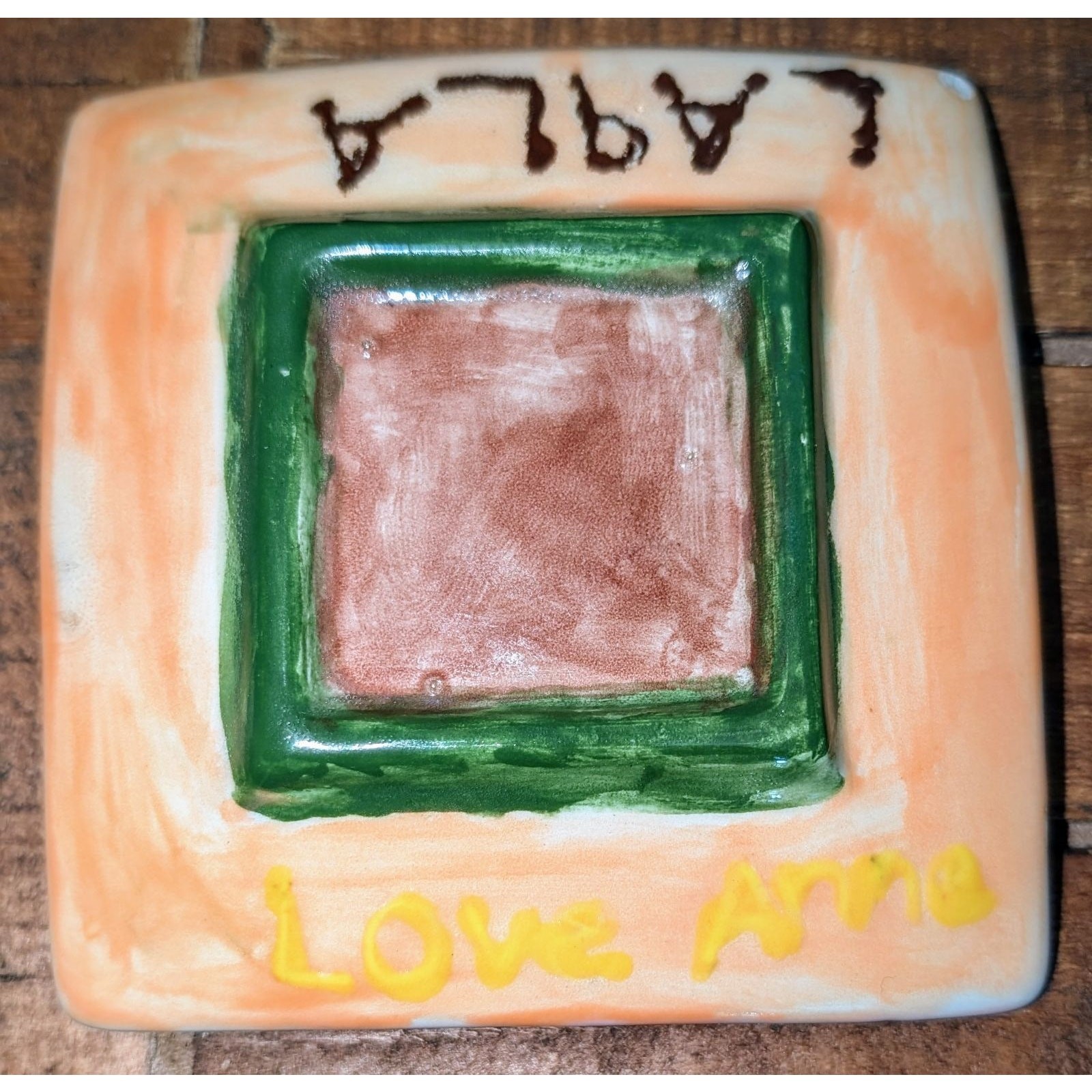 Handmade Small Square Plate Trinket Dish Jewelry Tray Pink Polka Dot 4.5 inches gallery