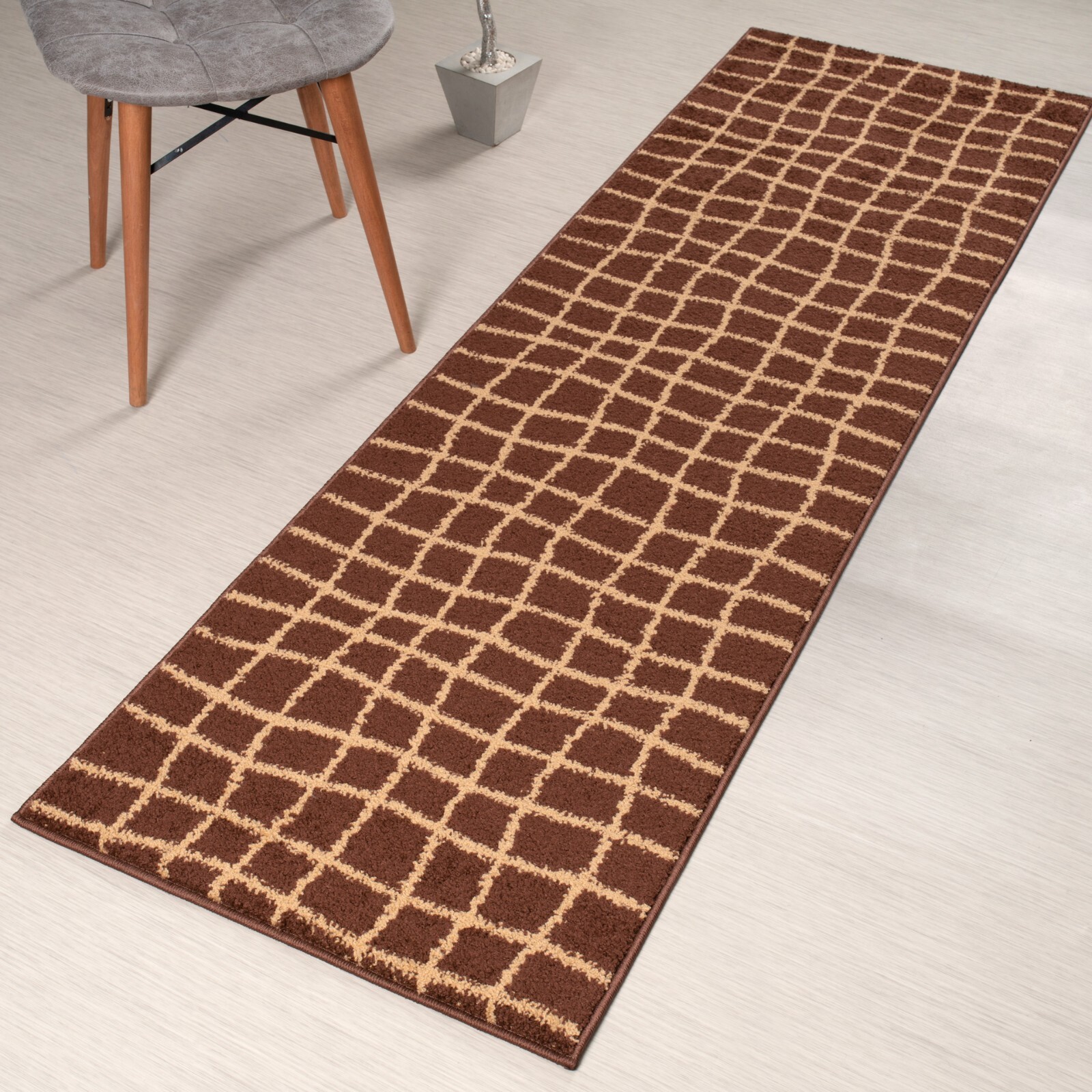 Non Skid Brown & Beige Runner Rug, Custom Cut, Stair Hallway Kitchen Entry Mat gallery