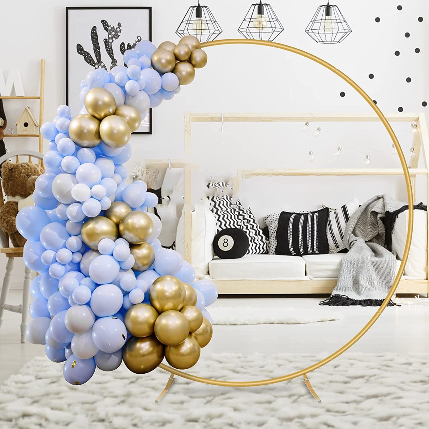 6.6FT Round Backdrop Stand Golden Circle Balloon Arch Wedding Ring Arch Stand gallery