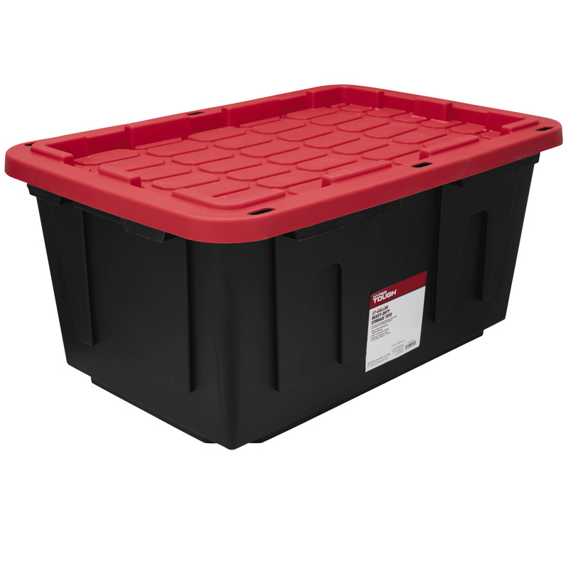 Large Bin 27 Gallon Plastic Storage Container with Snap-On Lid Black and Red gallery