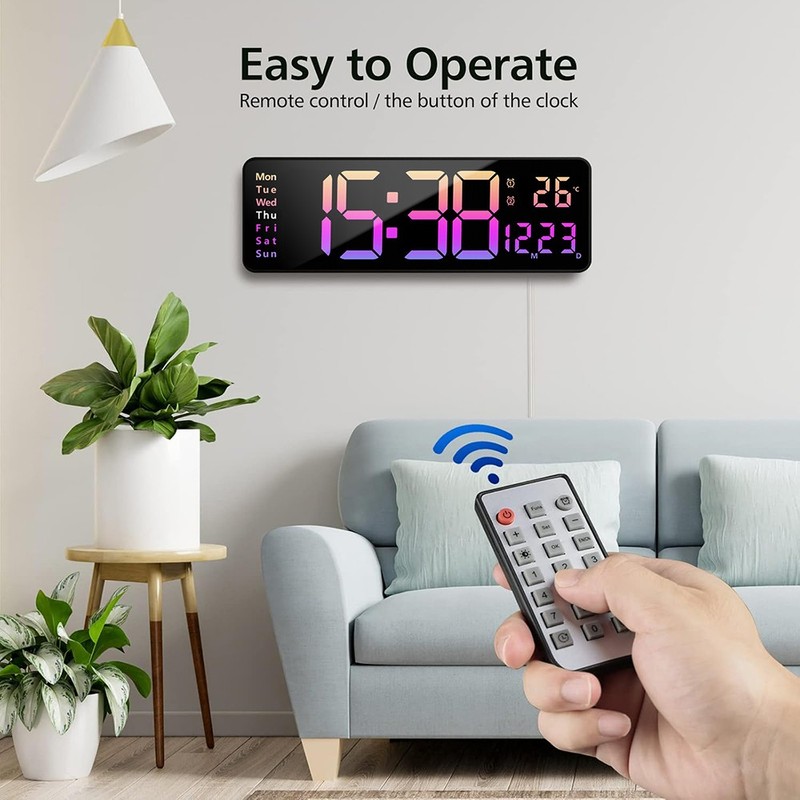 16inch BIG DIGITAL LED CLOCK WALL MOUNT LARGE NUMBERS TIMER DATE TEMPERATURE US gallery