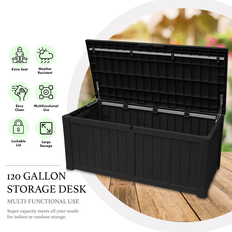120 Gallon Deck Box Storage Outdoor Garden Patio Chest Organizer Furniture Black gallery