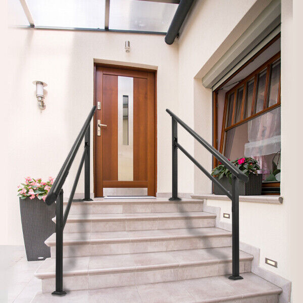 2-Pack 4 Step Hand Rails for Outdoor Steps Wrought Iron Railing for Porch Deck gallery