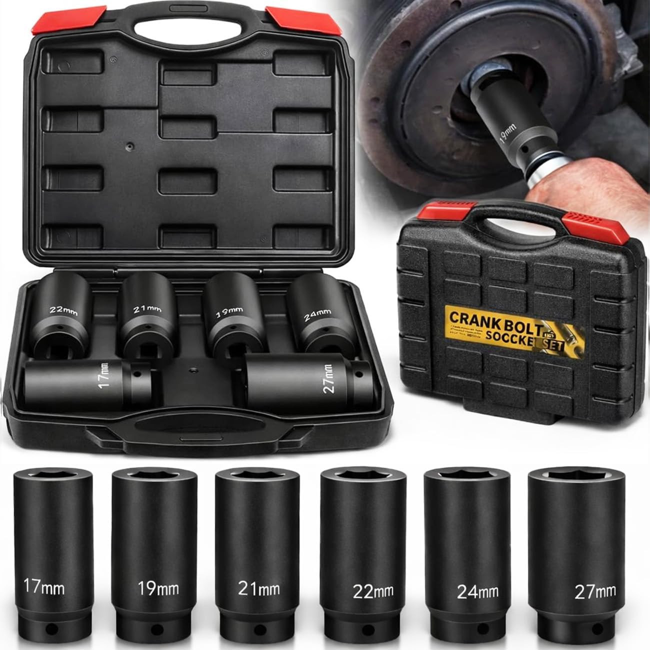 1/2’’ Drive Weighted Crank Bolt Socket Set, 17MM, 19MM, 21MM, 22MM, 24MM, 27MM, gallery