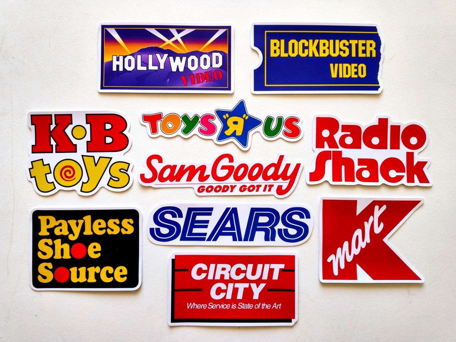 Retro Defunct Store Brands Sticker Lot (10 Stickers) blockbuster kmart sears 90s gallery