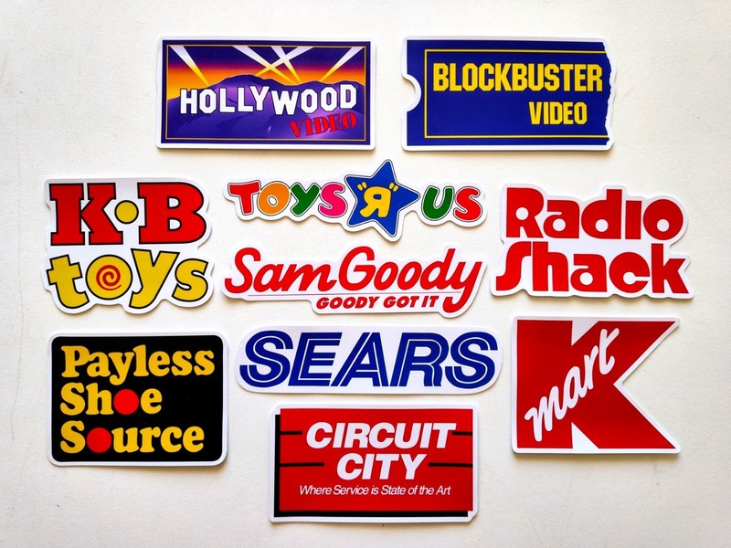 Retro Defunct Store Brands Sticker Lot (10 Stickers) blockbuster kmart sears 90s gallery