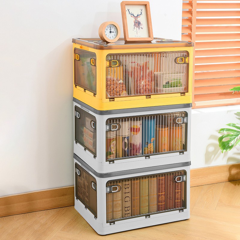 Foldable Wheels Storage Bins with 4 Doors Stackable Closet Organizer Containers gallery