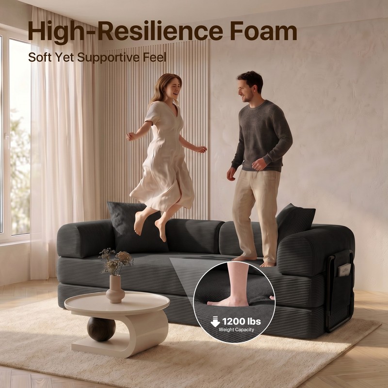 Space-Saving Compression Sofa Corduroy Skin-friendly Sleeper Bed Instant Setup gallery