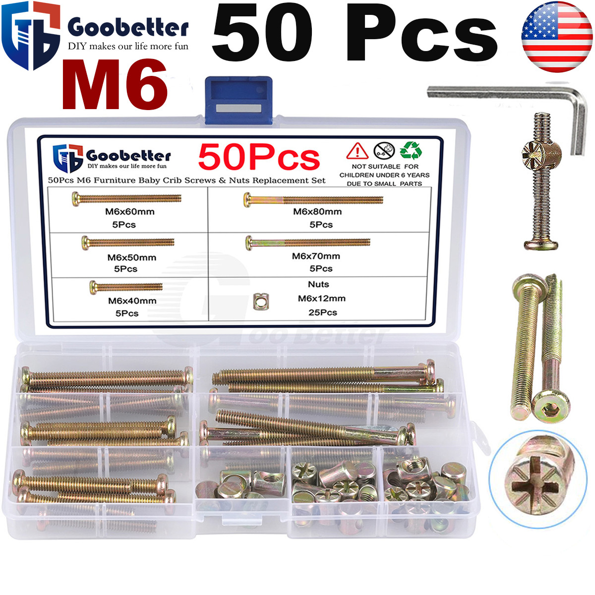 50Pcs M6 Nuts and Bolts Kit, Barrel Bolts and Nuts, Hex Socket Head Cap Screws gallery