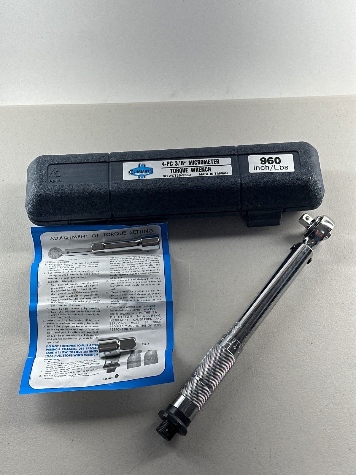 Cummins 3/8" Drive Micrometer WTC38-5530 Torque Wrench 960 Inch Pounds Excellent gallery