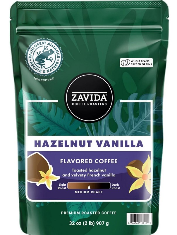 2 PACK - Zavida Coffee Whole Bean Coffee Hazelnut Vanilla 2 lbs (Total 4 lbs) gallery
