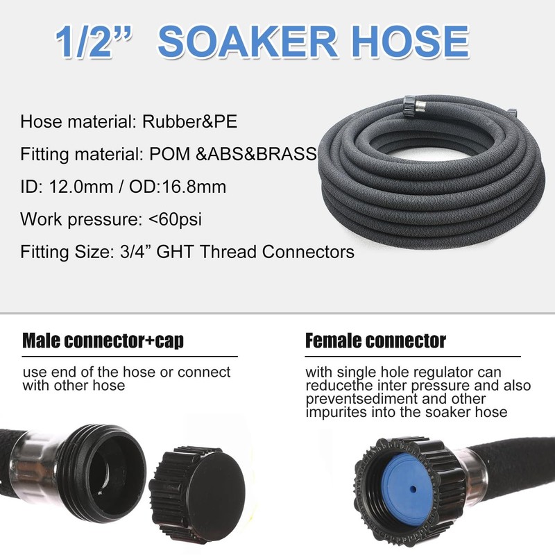 75ft Heavy Duty Soaker Hose - Round Rubber Drip Hose for Garden Irrigation gallery