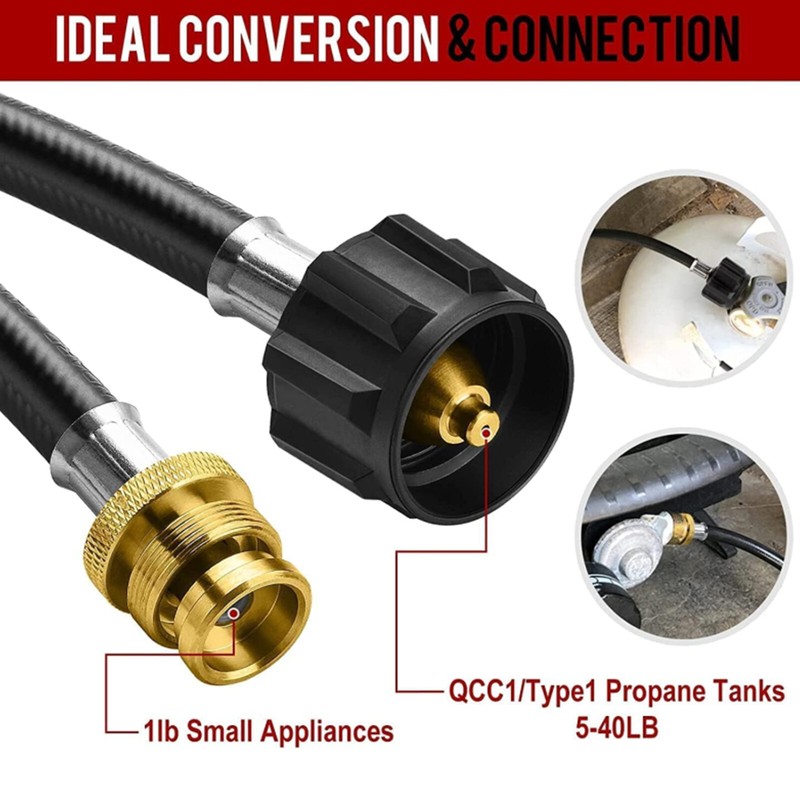 4FT Propane Adapter Hose 1 lb to 20 lb Converter Replacement for QCC1/Type1 Tank gallery