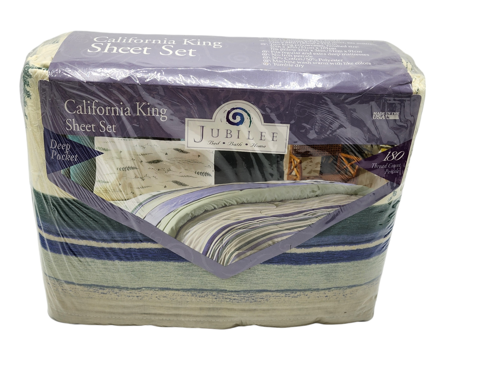 New JUBILEE Percale California King Sheet Set Deep Pocket 180 TC STRIPES HORIZON gallery