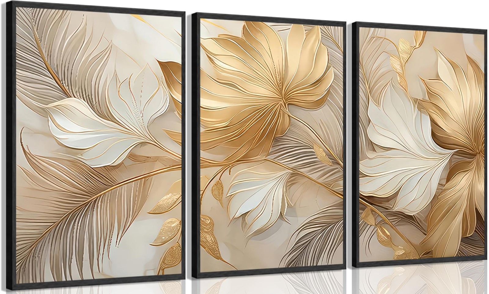 Modern Abstract Gold Botanical Canvas Wall Art Fashion Plants Wall Decor Pict... gallery