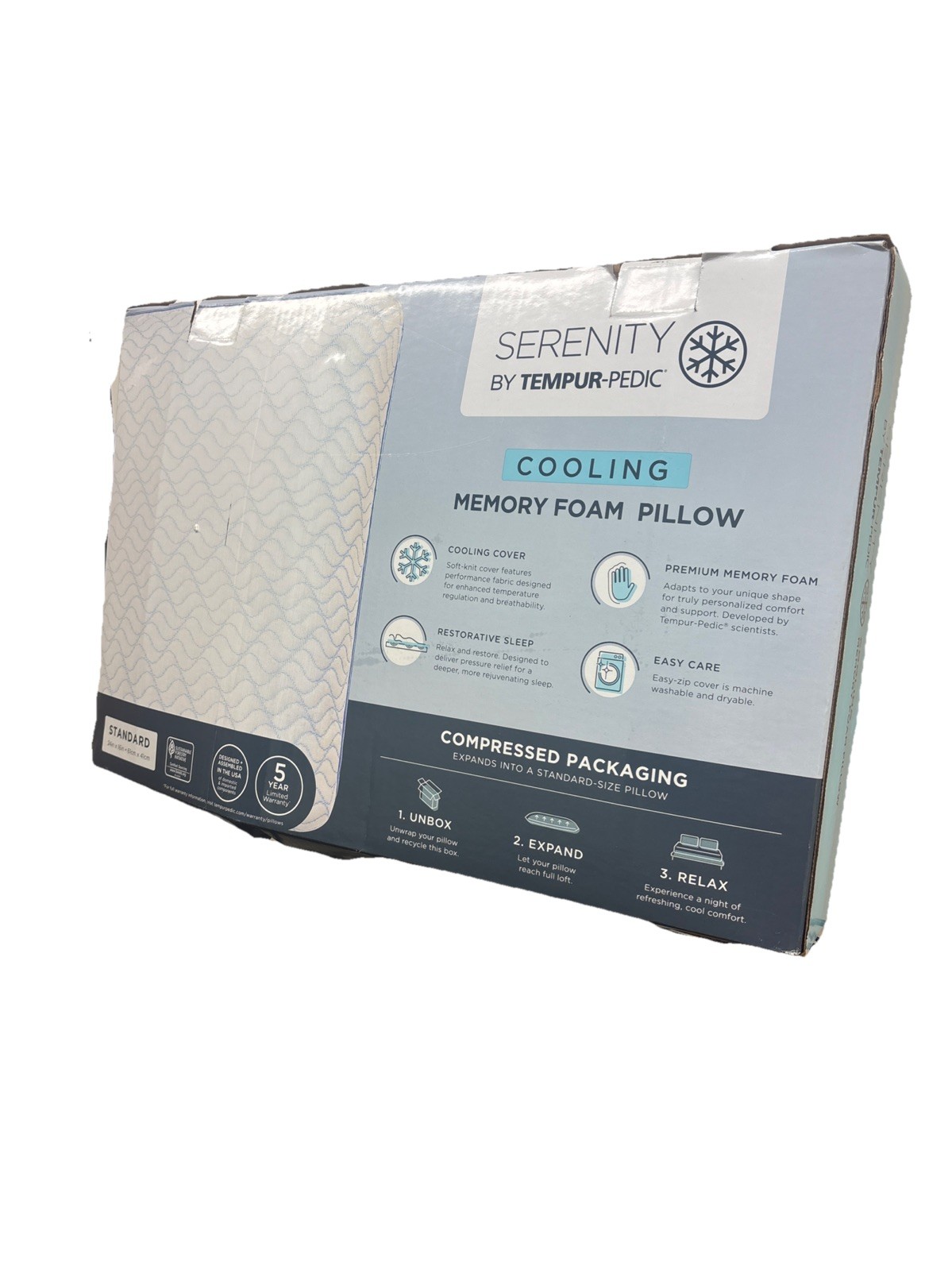 SERENITY BY TEMPUR-PEDIC COOLING MEMORY FOAM PILLOW Standard 24" x 16" NEW gallery
