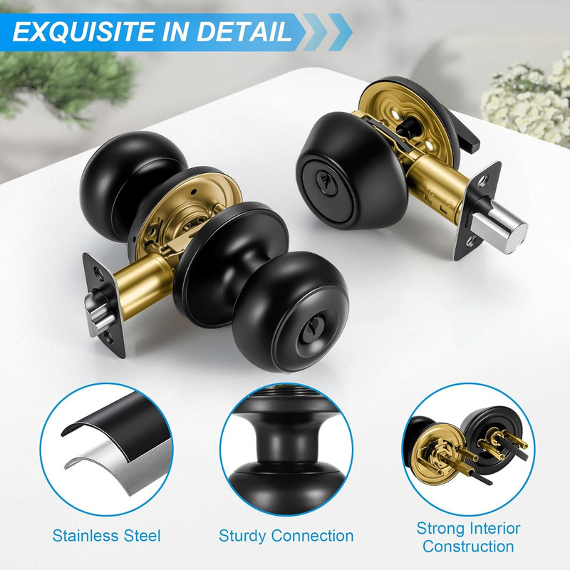 4 Pack Matte Black Door Lock Set Deadbolt And Knob Keyed Alike With Keys gallery