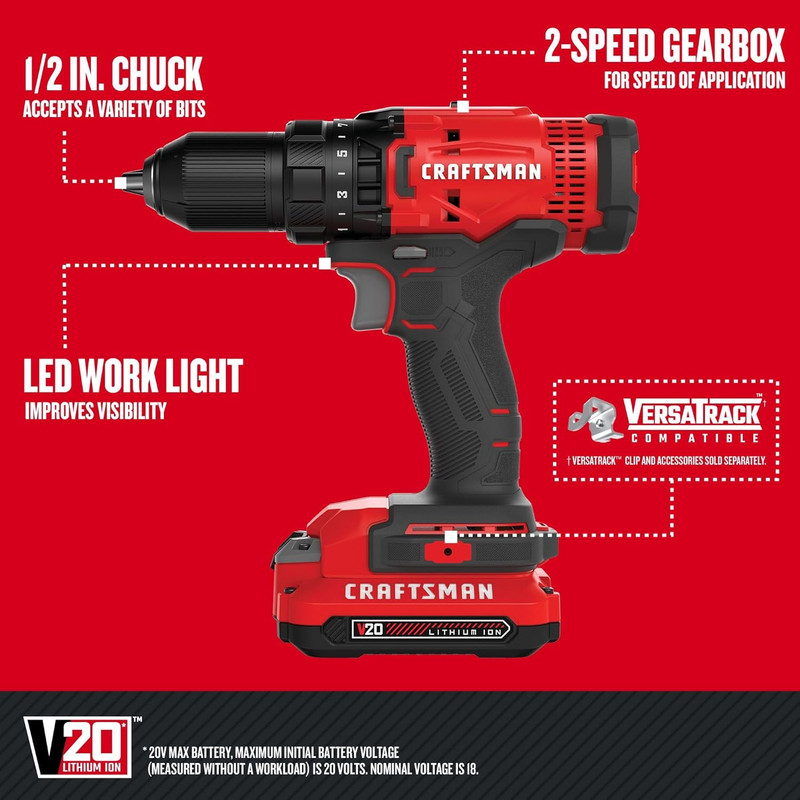 V20 Cordless Drill/Driver Kit, 1/2 Inch, Battery and Charger Included (CMCD700C1 gallery