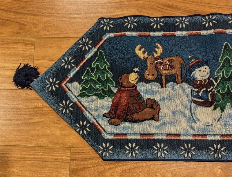 Holiday Table Runner 12x70 Rustic Moose Snowman Bear Forest Rustic Decor gallery