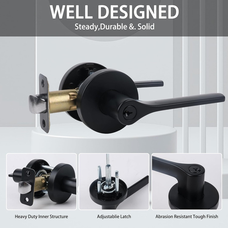Matte Black Door Lock Set with Deadbolt - 3 Pack, Keyed Alike gallery