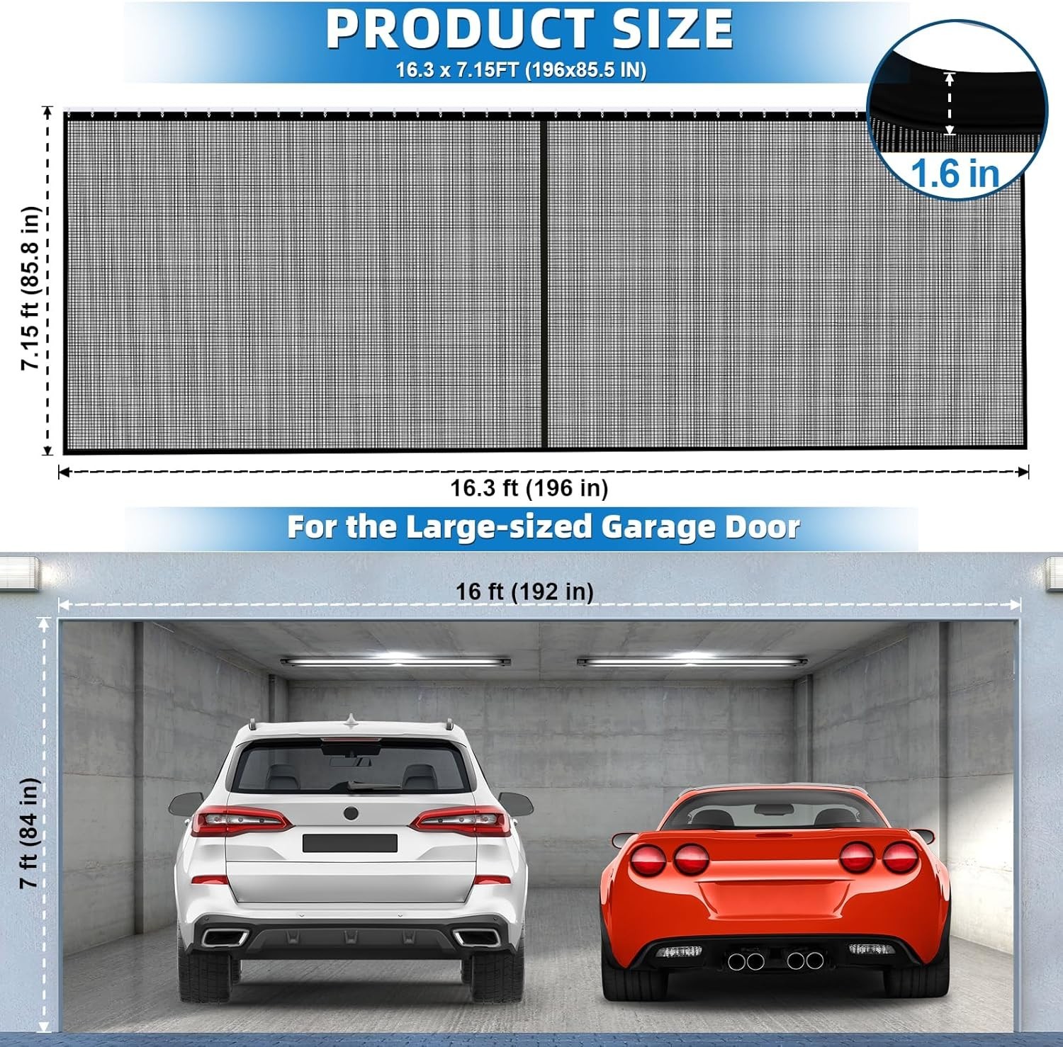 Sliding Garage Door Screen 2 Car with Track Closure,16X7Ft Garage Door Retractab gallery
