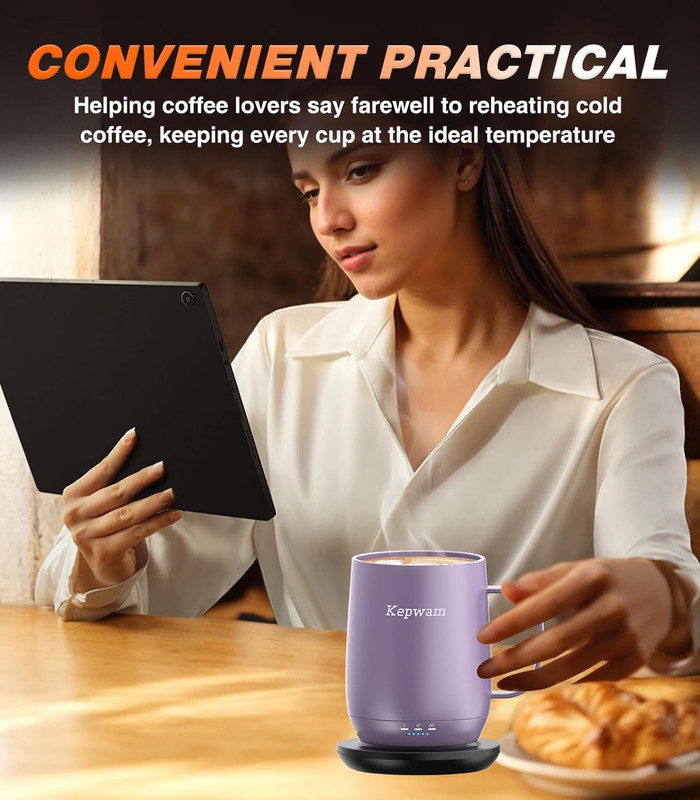 Smart Self-Heating Coffee Tea Mug - 16oz with 150 Min Battery Life - Great Gift gallery