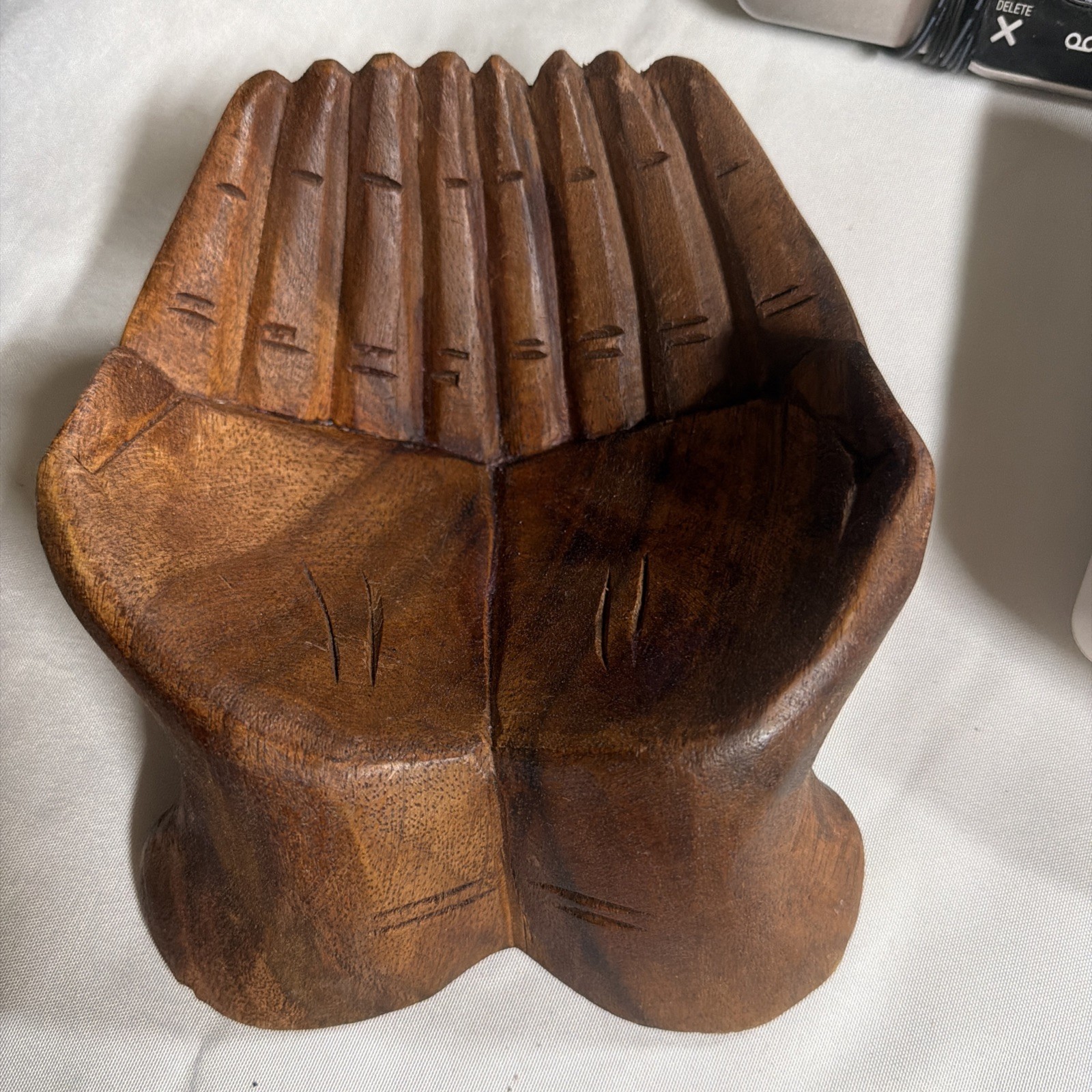 Hand Carved Wood Praying Hands Offering Bowl - Buddhist Altar Meditation Decor gallery