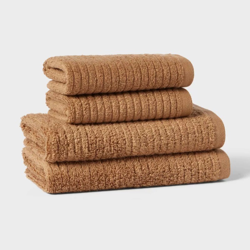 4pk Quick Dry Ribbed Hand/Wash Towel Set Light Brown gallery