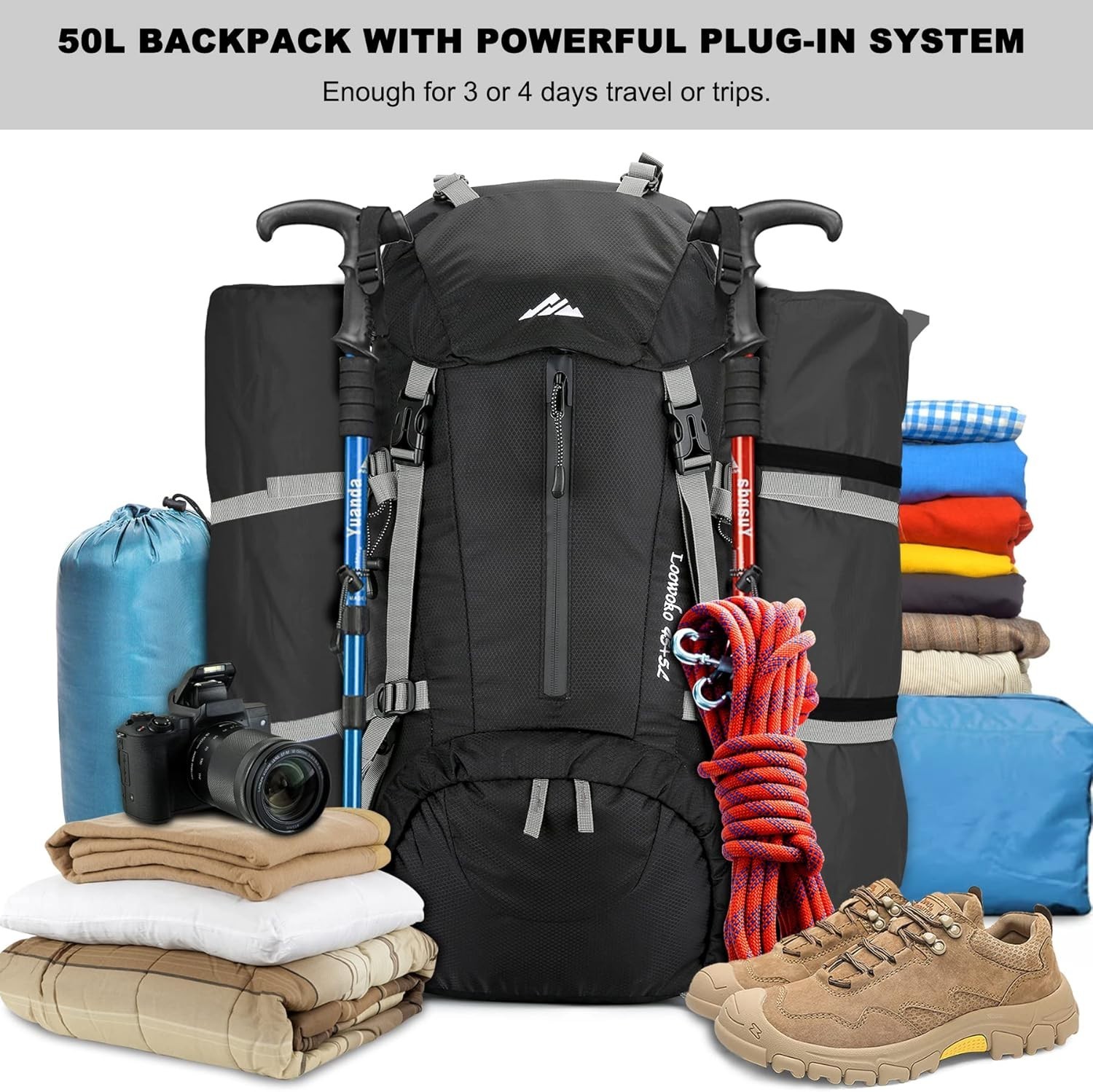 Comfortable 50L Backpacking Pack with Premium Rain Cover & Organizing Features 4
