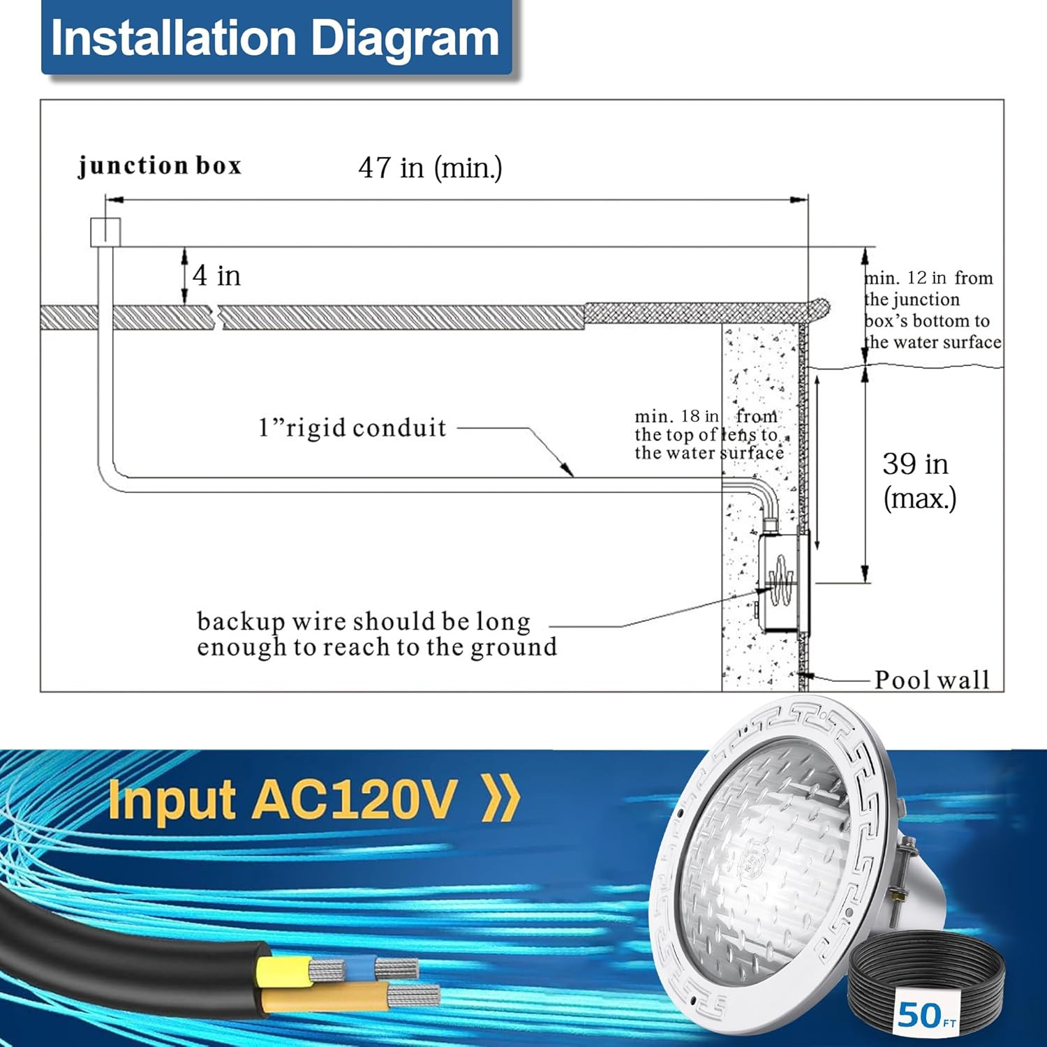120V 10-Inch Waterproof Pool Light for Inground Pools – IP68 Rated, Includes 2 X gallery