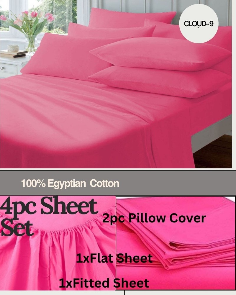 Best Quality~ Sheet Set/Fitted/Flat 1200TC PINK HOT Solid ,100% Egyptian Cotton
