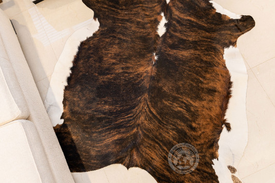 Real Cowhide Rug Brindle White Backbone Tricolor - Size 6 x 6-7’ gallery