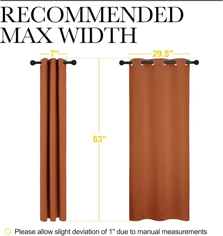 2 PCS Burnt Orange 63"L x 34"W Solid Grommet Darkening Curtains For Bedroom gallery